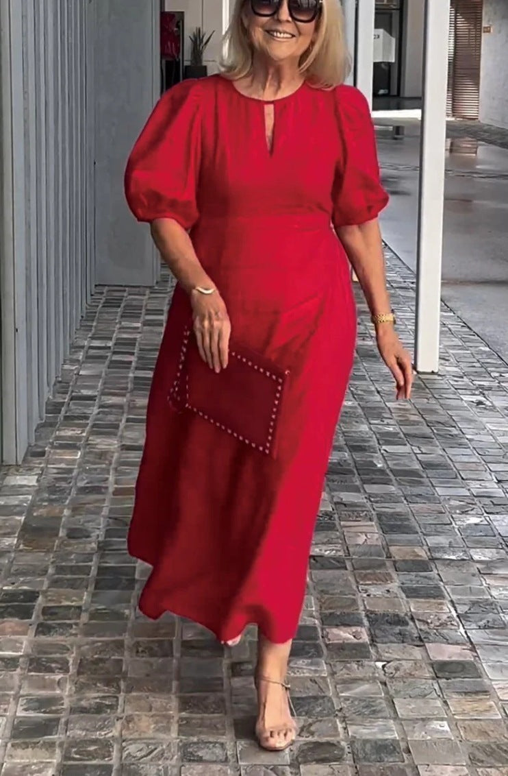 Frankie - Chic Bubble Sleeve Loose Dress Red