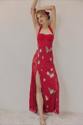 Elegant Floral Spaghetti Strap Maxi Lace Dress 6