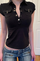 Utility Zipper Pocket Polo T-Shirt