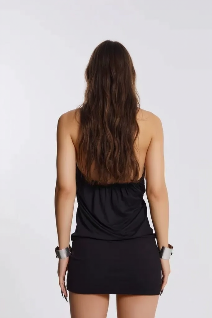 Y2K Metal Ring Halter Backless Draped Slim Bodycon Dress
