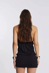 Y2K Metal Ring Halter Backless Draped Slim Bodycon Dress