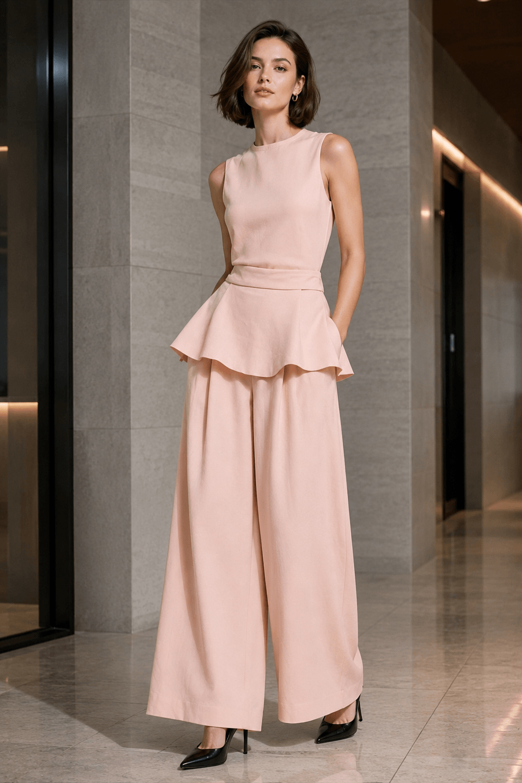 Sleeveless Minimalist Casual Two Piece Work Set