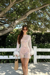 Sheer Mesh Sparkle Cocktail Dress