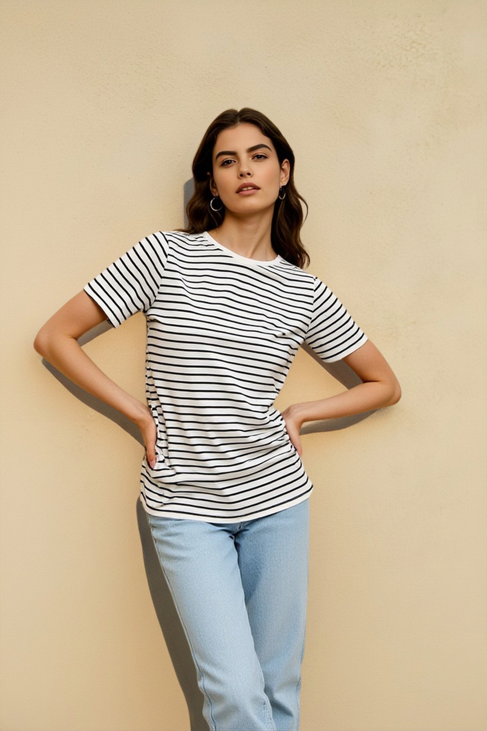 Black White Stripe Top