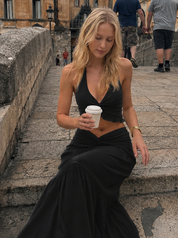 Sleeveless Halter Twist Co-ord Boho Dress