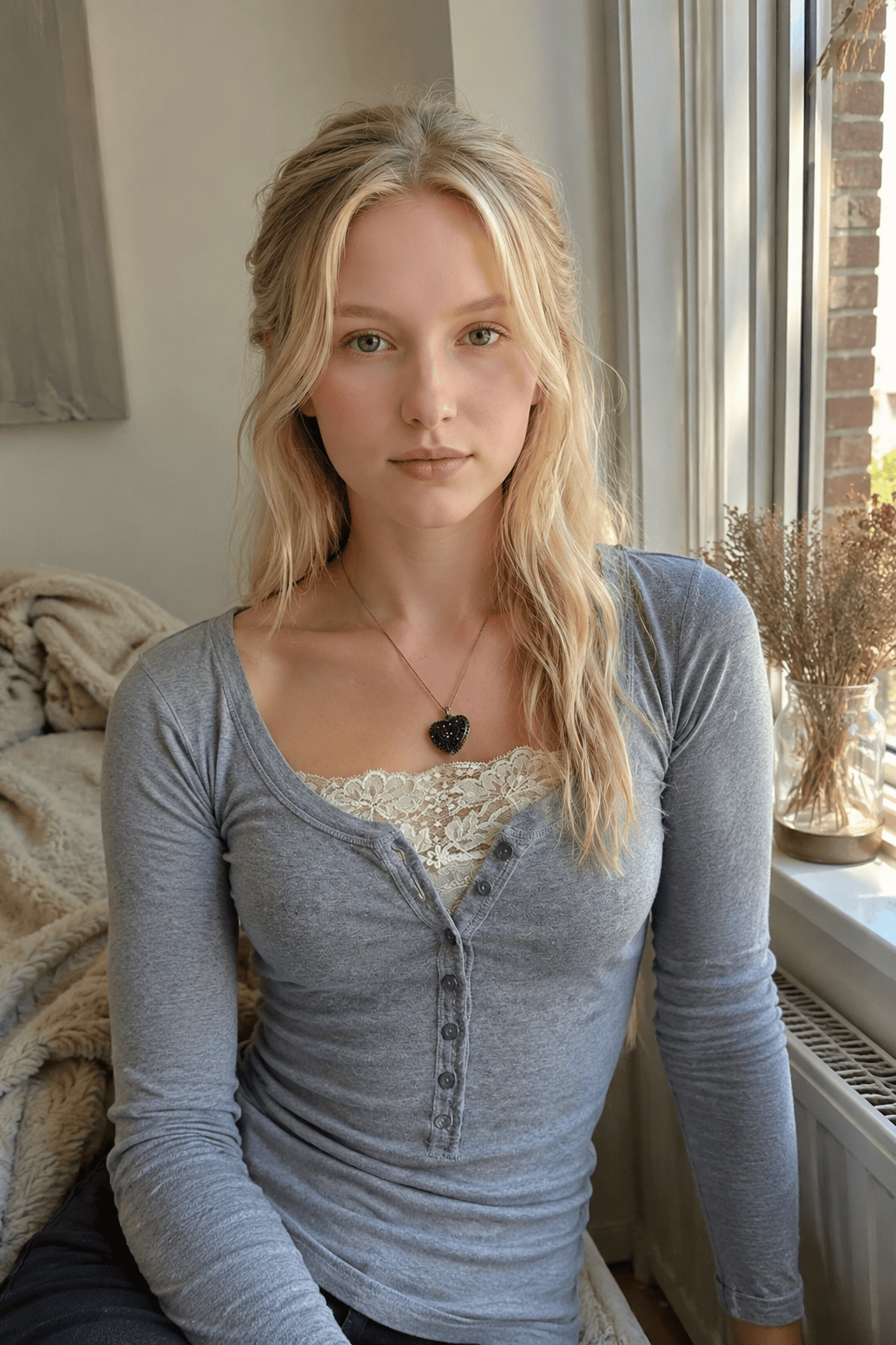 Patchwork Lace Buttoned Long Sleeve Tee