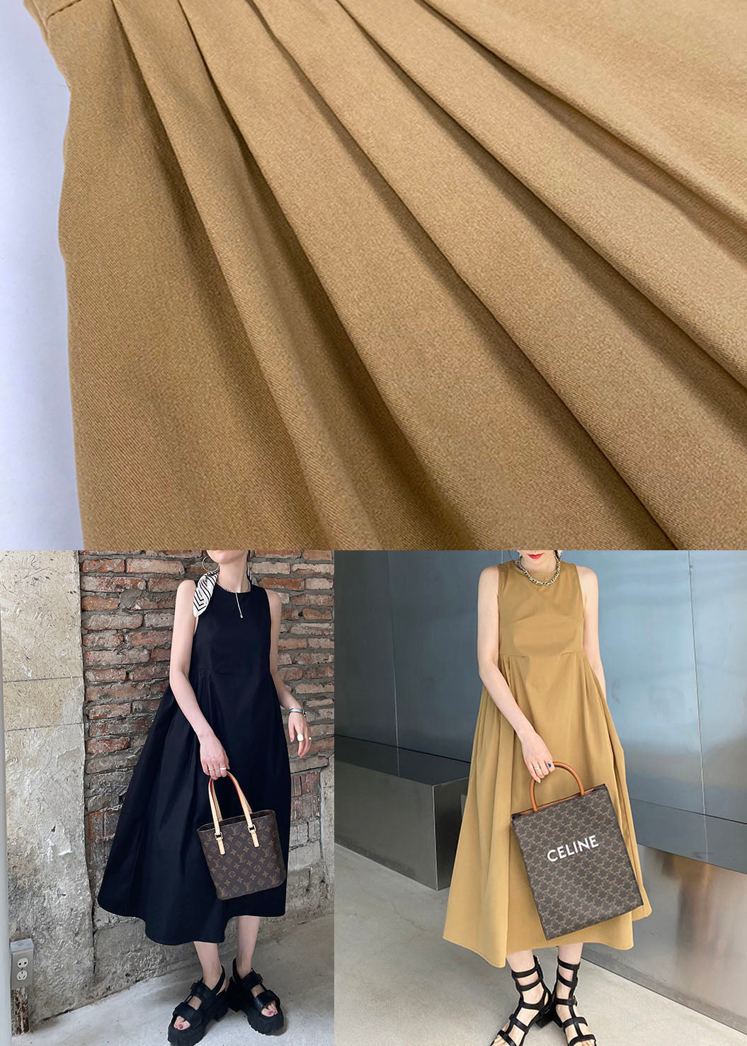 Sleeveless Round Neck High Waist Gathered Pleated Balloon Skirt Maxi Dress