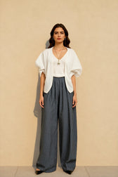 Striped High Waisted Wide Leg Straight Pants