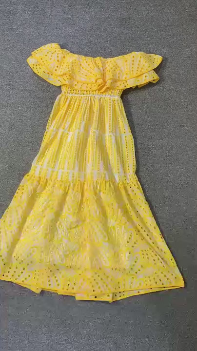 Soleia Ruffle Off-Shoulder Dress EmbroideRed Boho Midi