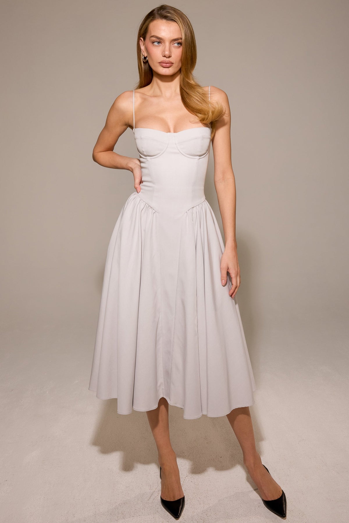 Corset Bodice Underwire Cami Fit and Flare Midi Dress 10