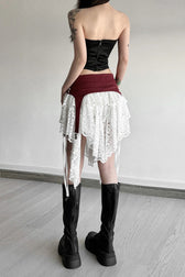 Sheer Lace Overlay Asymmetric Maxi Skirt