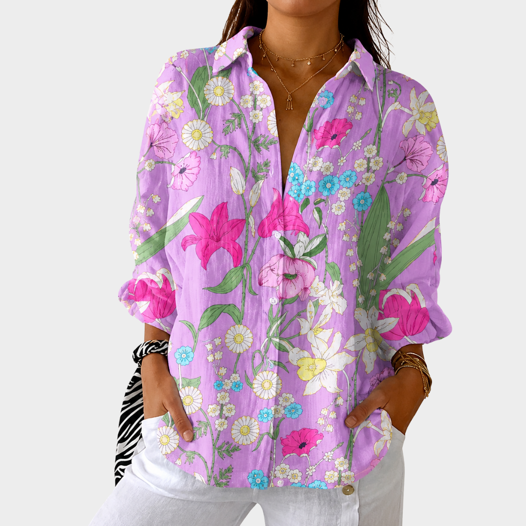 Floral Print Long Sleeve Button Up Shirt