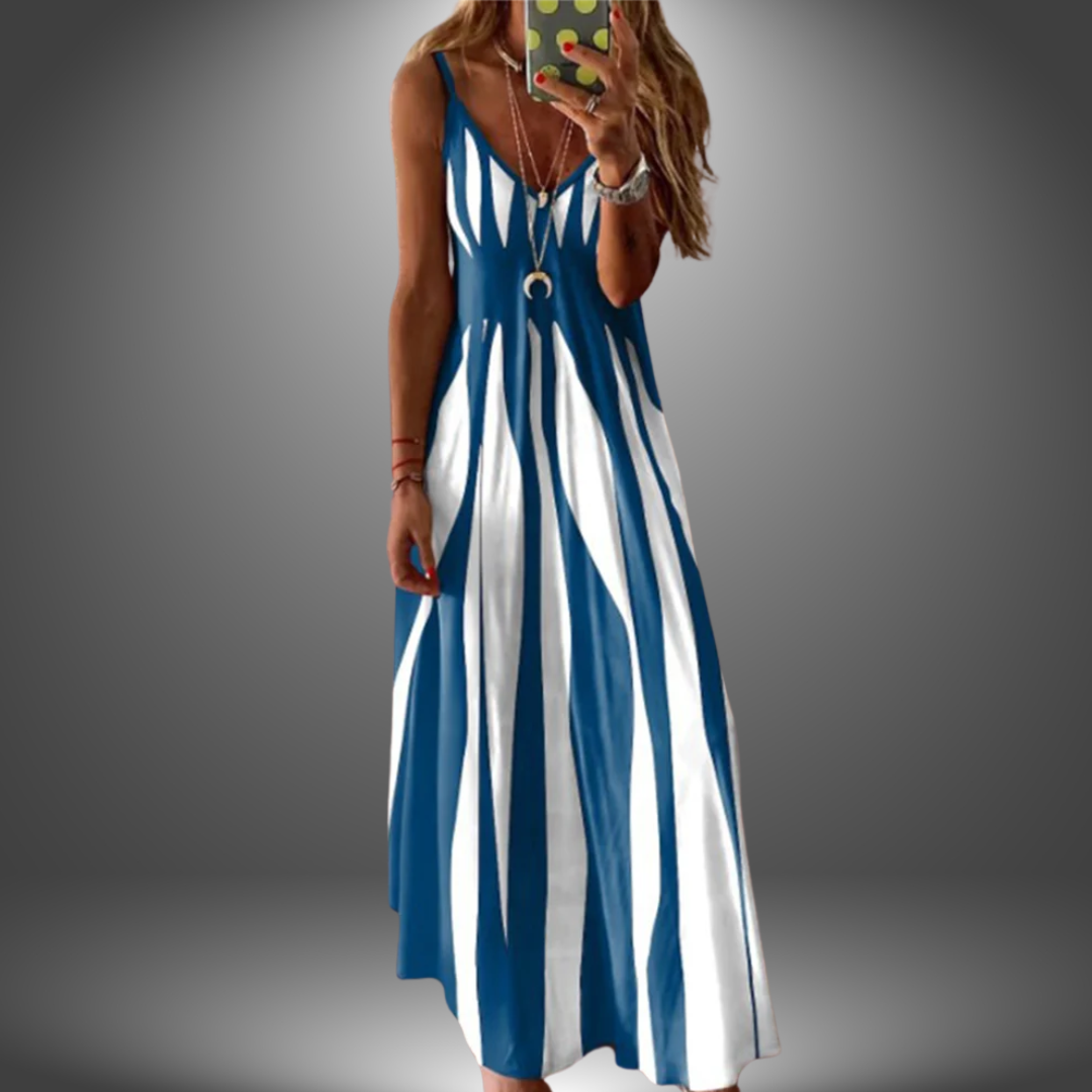 Striped V-Neck Spaghetti Strap Maxi Dress