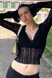 Deep V-Neck Lace Crop Top