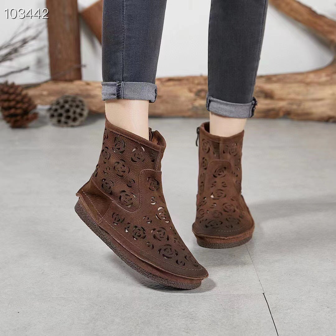 Cut Out Summer Boots Breathable Short Boots in Khaki/Coffee