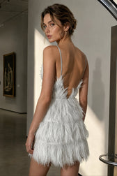Deep V Feather Patchwork Short Slip Dress
