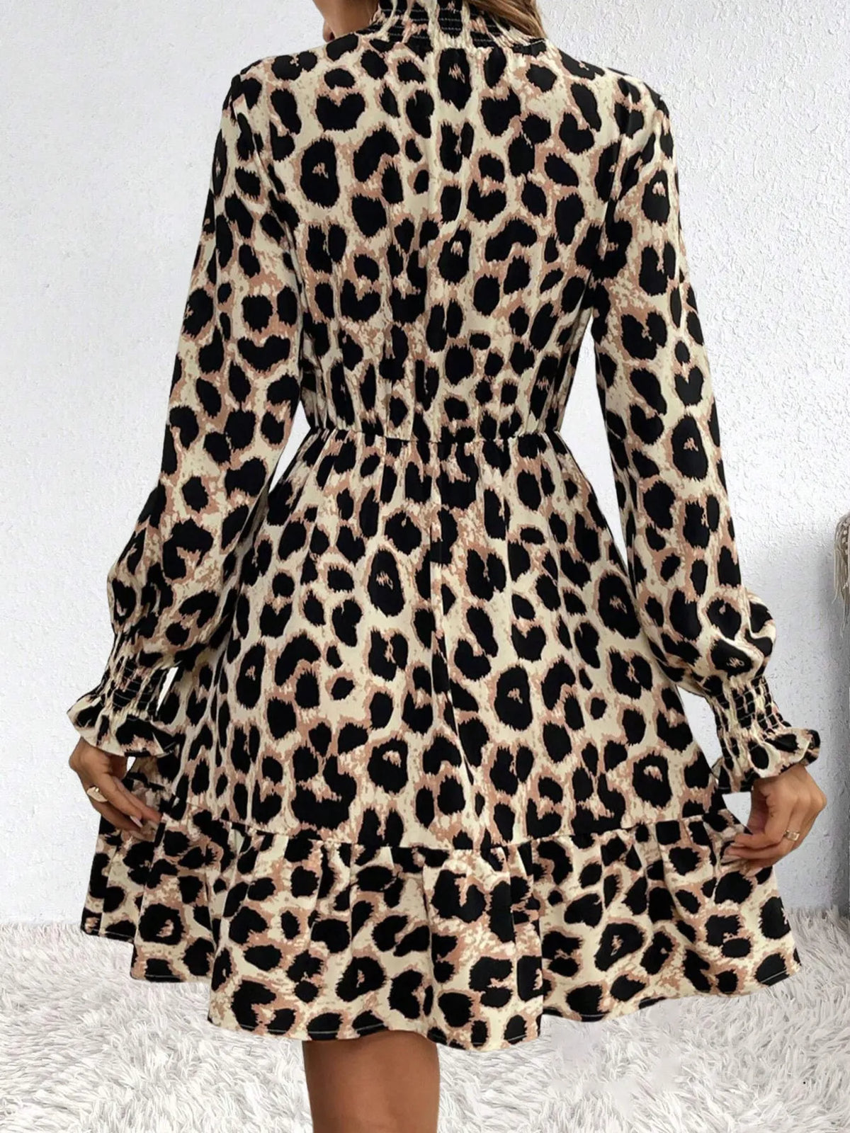 Leopard Print Long Sleeve Mini Dress