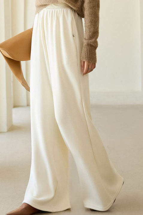 Elastic High Waist Side Pocket Wide Leg Knit Pants 4