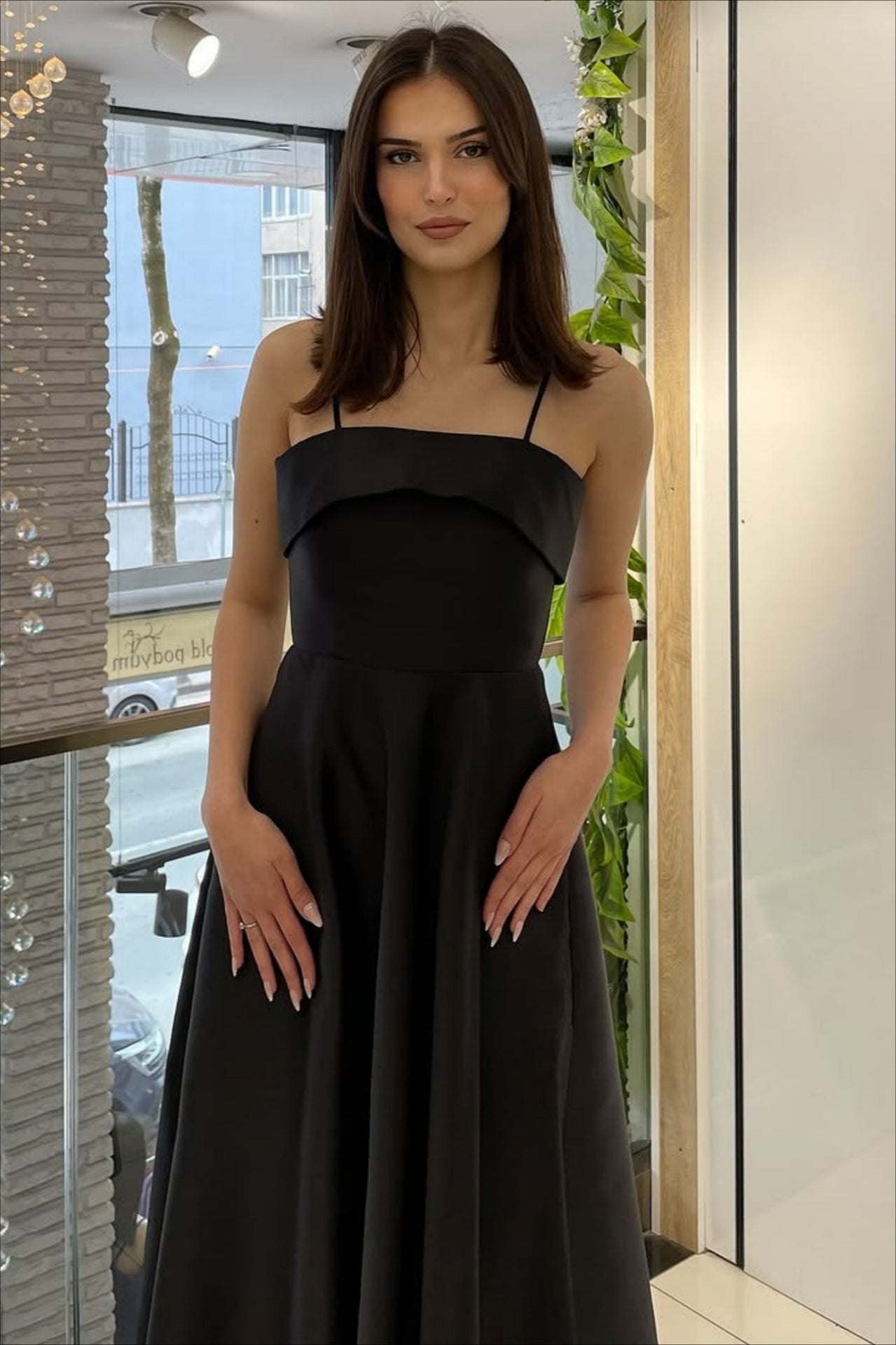 Spaghetti Strap Fit and Flare A-Line Midi Dress