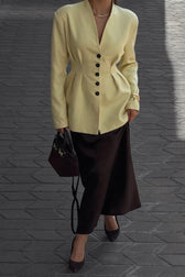 Single-Breasted V-Neck Waist Defined Blazer