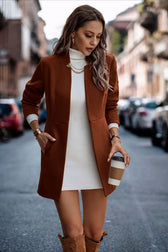 Brushed Wool Solid Long Sleeve Coat