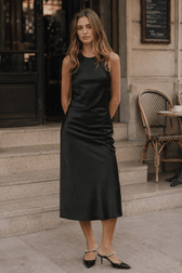 Black Satin Sleeveless Slip Dress