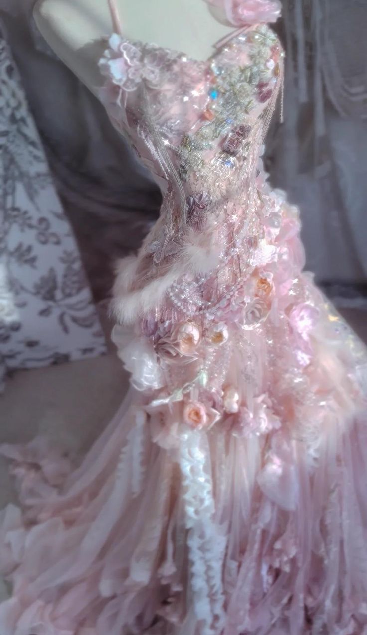 Fairytale Pink Sweetheart Mermaid Tulle Long Prom Dresses Formal Evening Gowns with Appliques