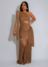 One Shoulder Fringe Cut Out Bodycon Maxi Dress 5