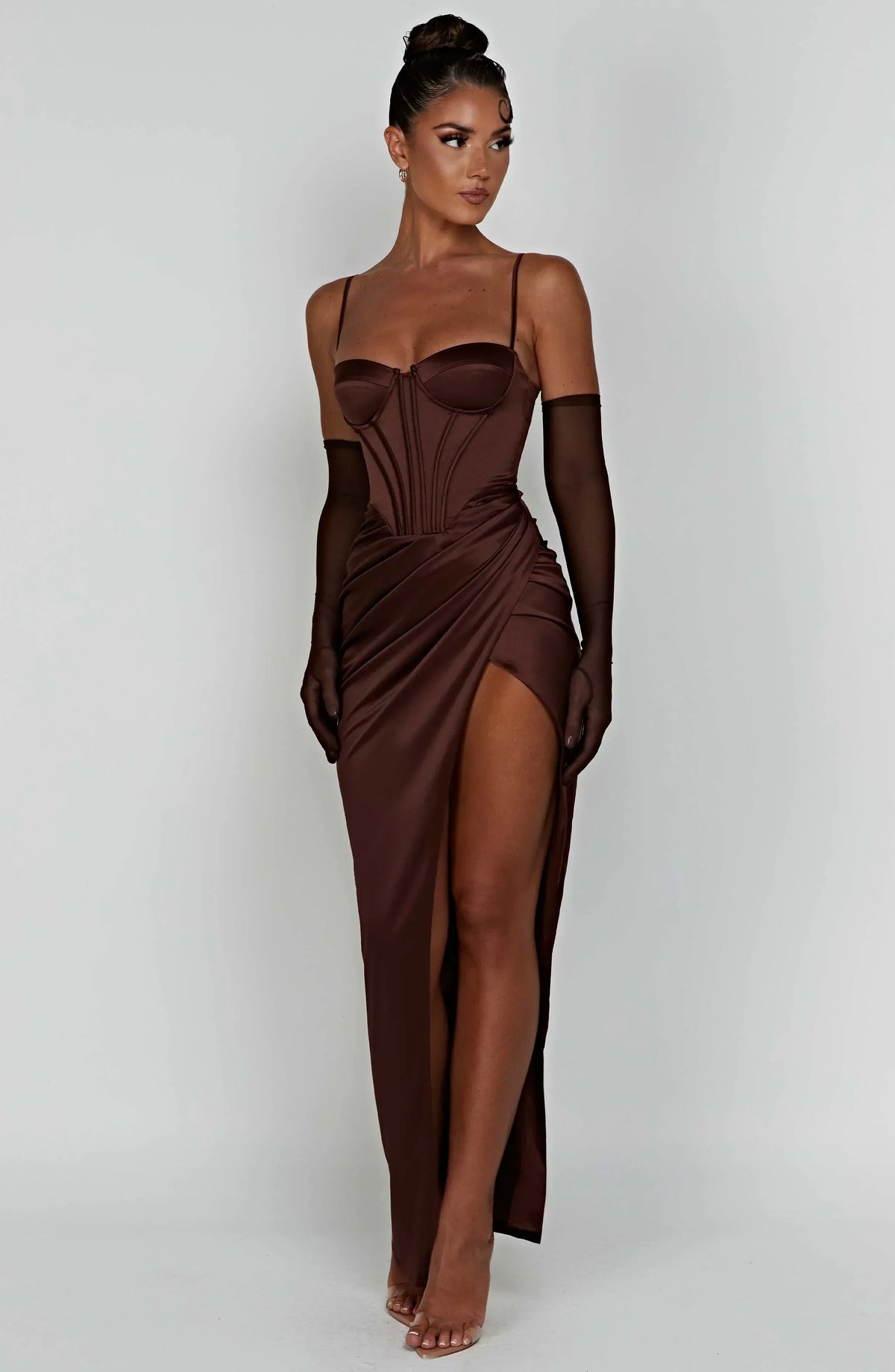 Satin Corset Bustier Cami Strap Wrap High Split Maxi Dress 7