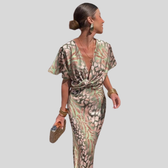 Animal Print Deep V-Neck Twist Front Bodycon Maxi Dress 2