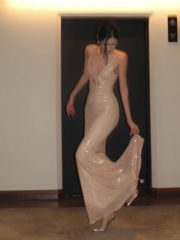 Champagne Sequin Shiny Long Prom Dress Evening Party Dresses  fg7741