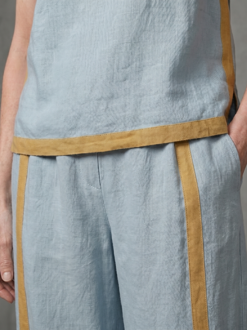 Sleeveless Top and Contrast Stripe Wide Leg Pants Two Piece Set