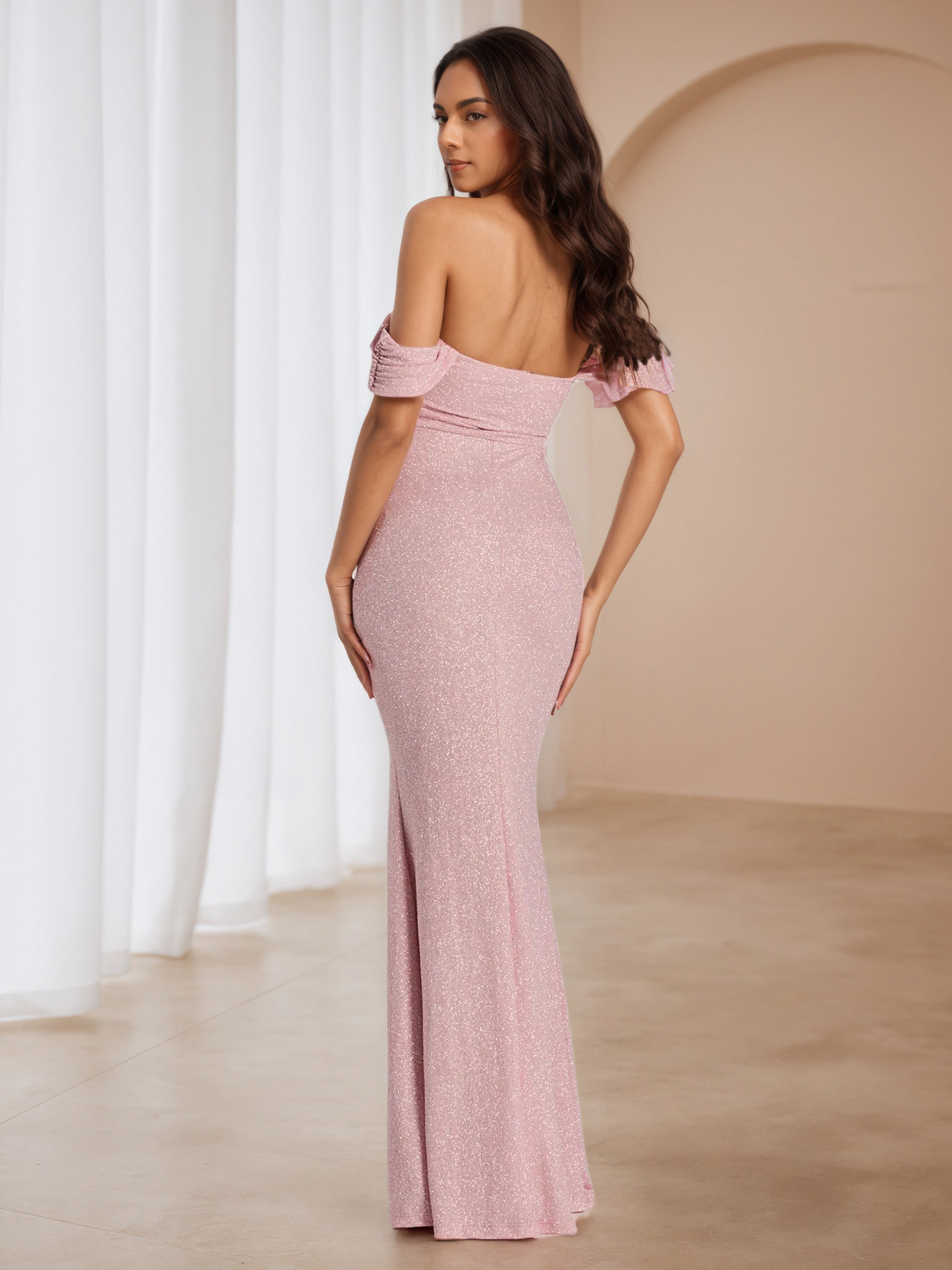 Off The Shoulder Blushing Pink Trumpet/Mermaid Formal Dresses