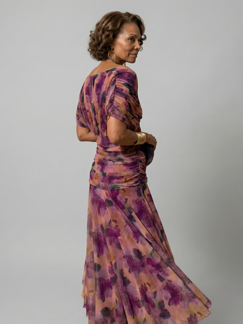 Floral Off Shoulder Ruched Maxi Dress