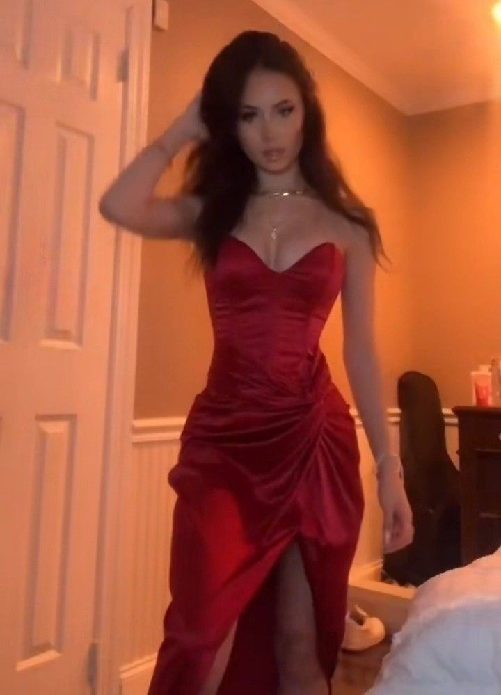 Burgundy Strapless Long Prom Dress Evening Dress With Slit