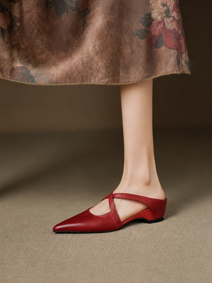 Pointed Toe Cross Strap Flats