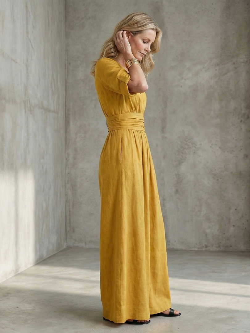 V-Neck Wrap Front Half Sleeve Wide Leg Jumpsuit