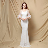 Quinn Sequin Scroll Charming Puff Sleeve Dress White / S S.o. Long Dresses