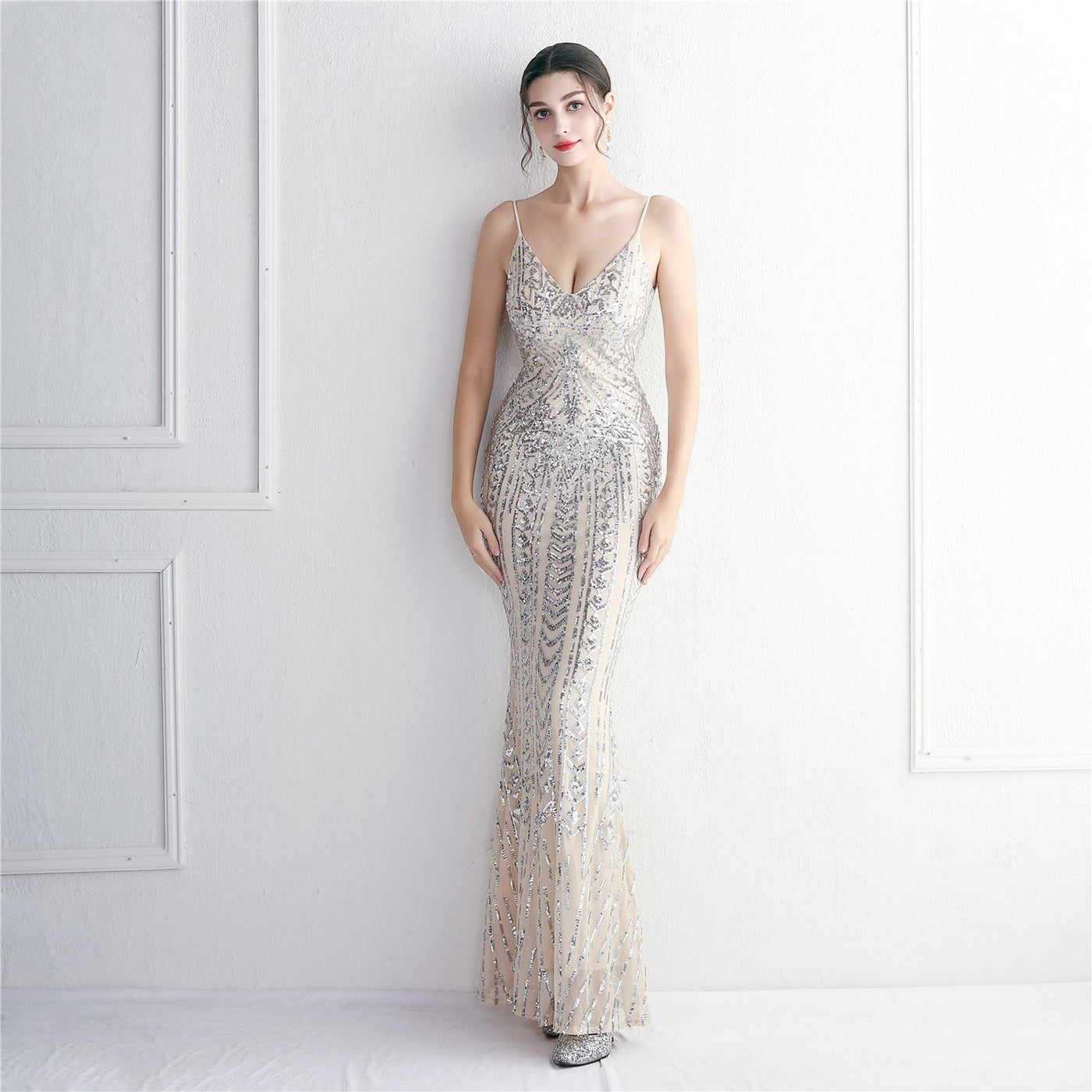 Taisia Formal Stylish Sequin Scroll Dress