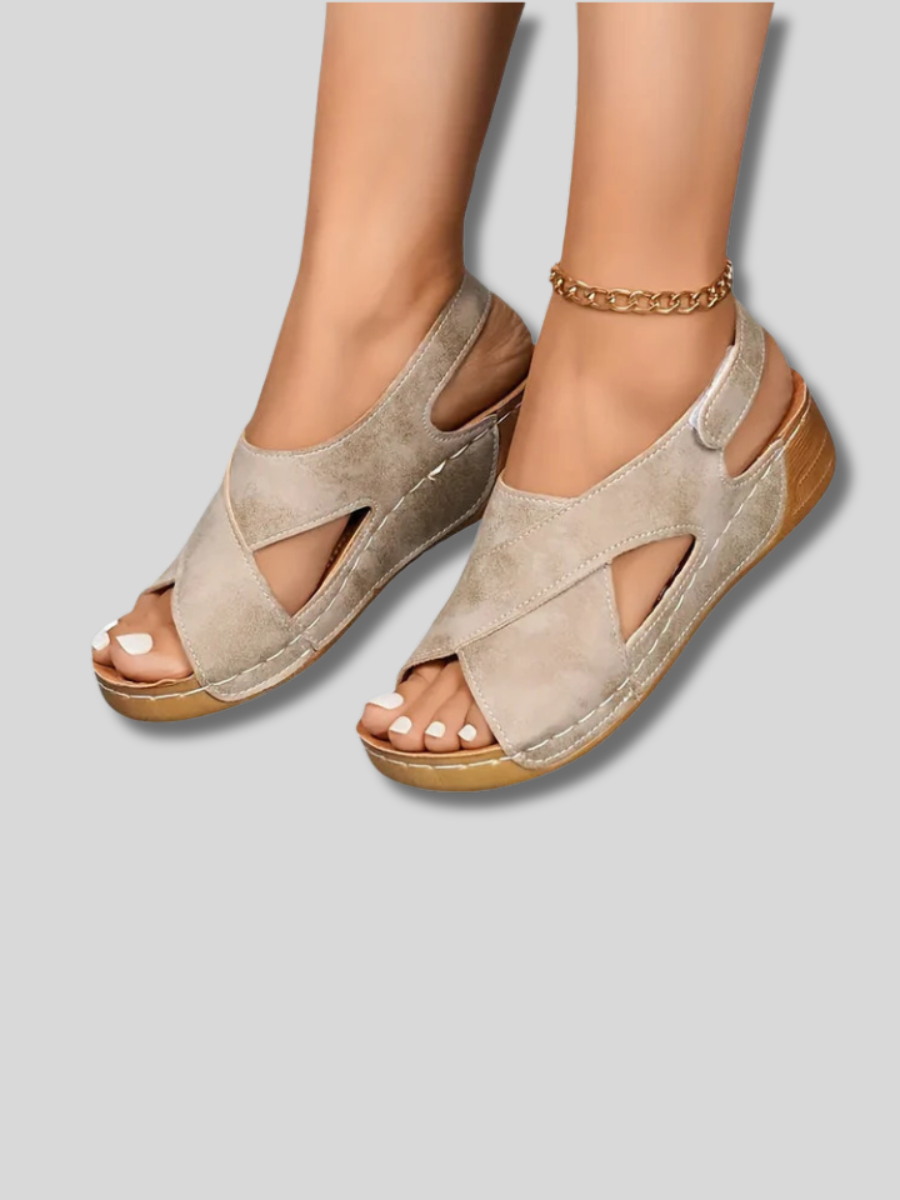 Open Toe Cut Out Slingback Suede Look Wedge Sandals 5