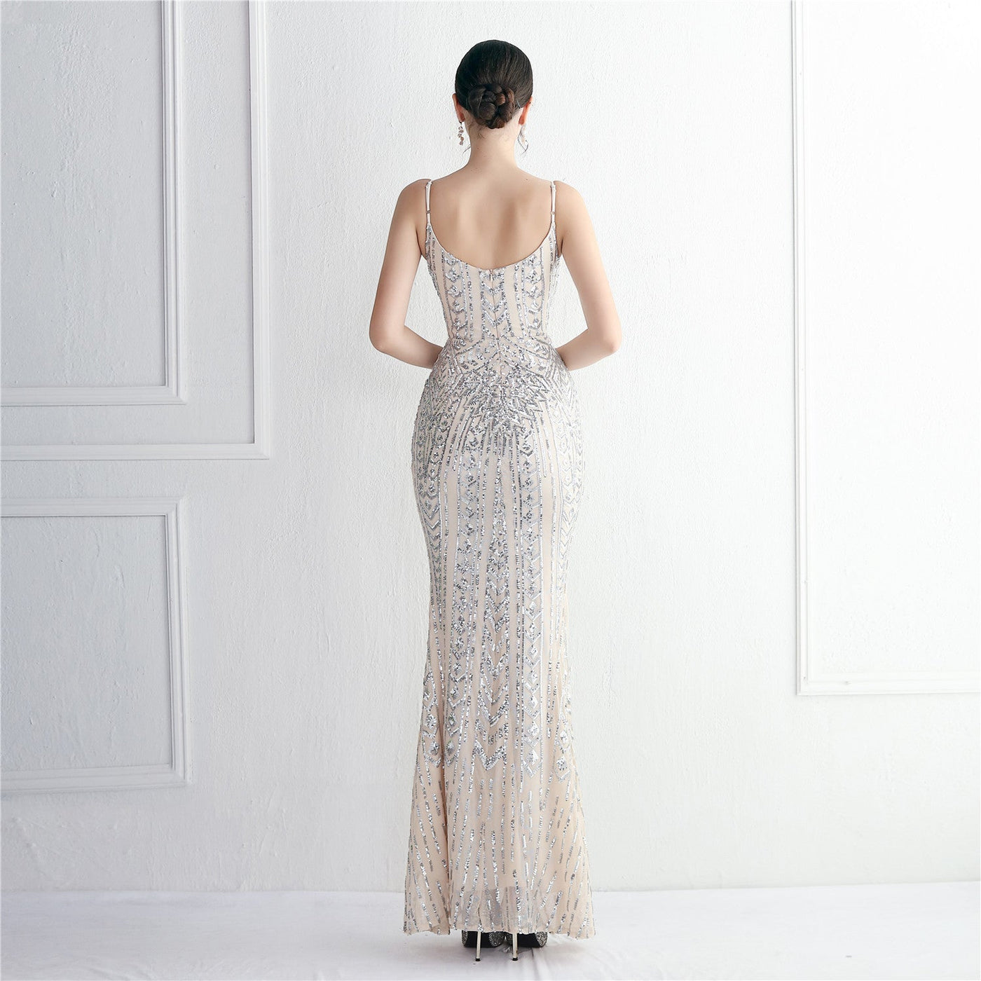 Taisia Formal Stylish Sequin Scroll Dress