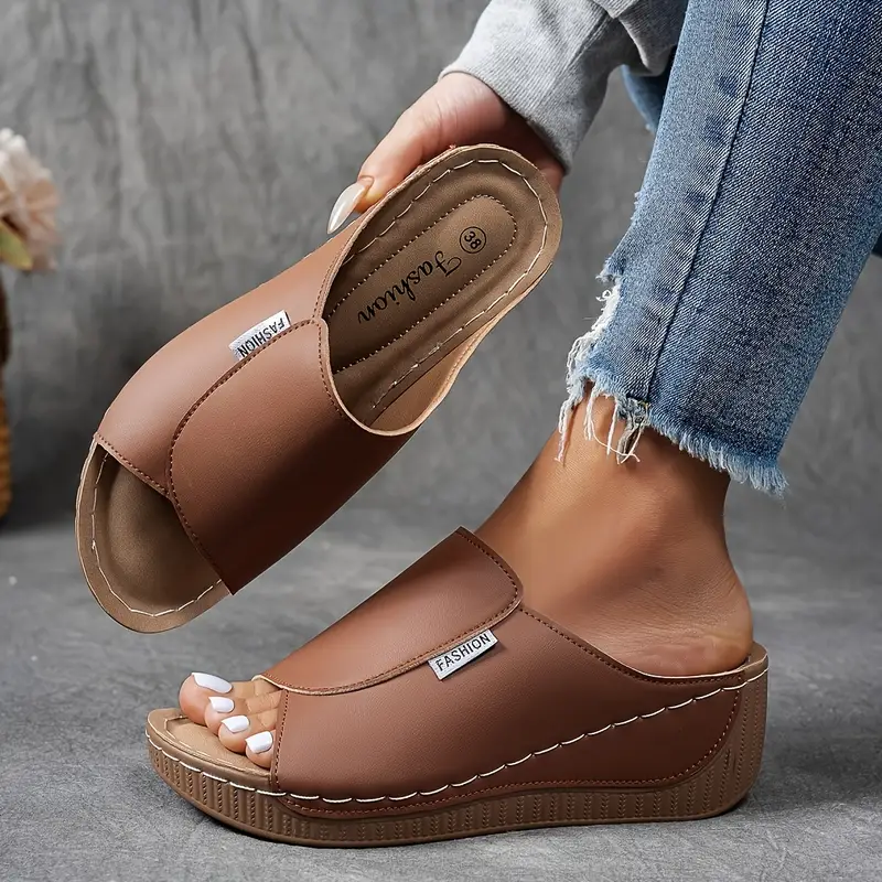 Open Toe Slip On Platform Wedge Slide Sandals
