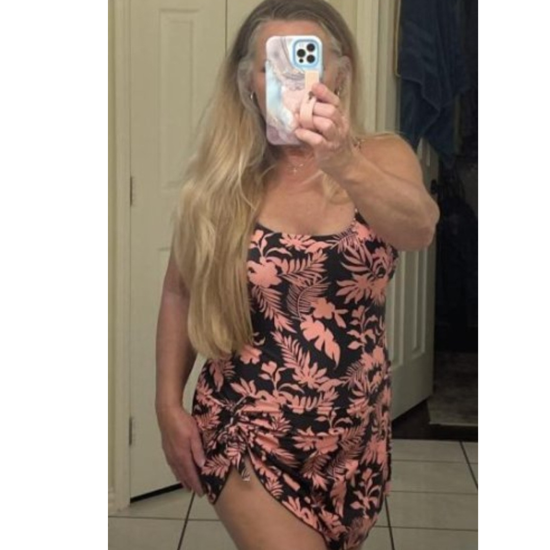 Floral Print Scoop Neck One Piece Swim Dress