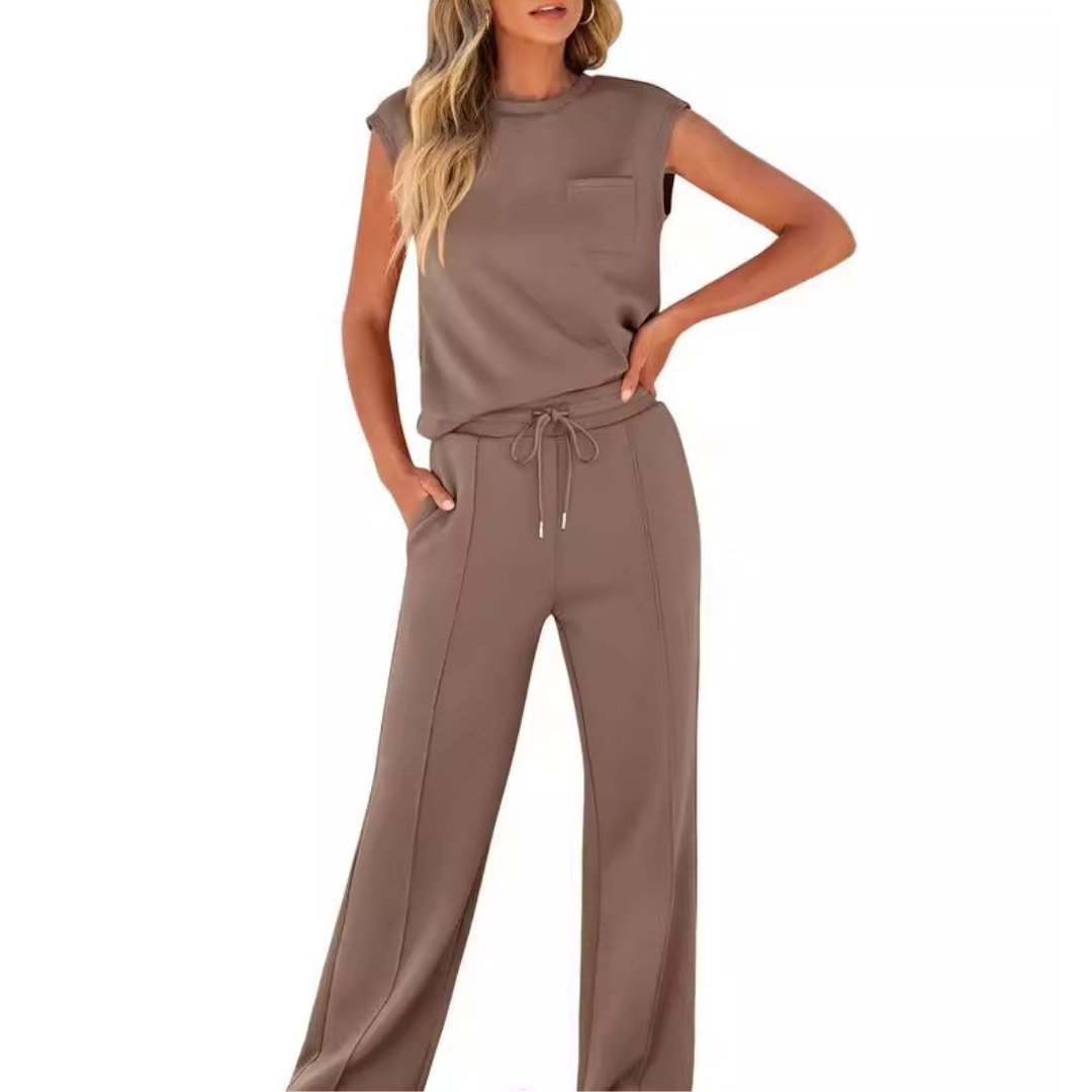 Cap Sleeve Top and Wide Leg Pants Two Piece Set