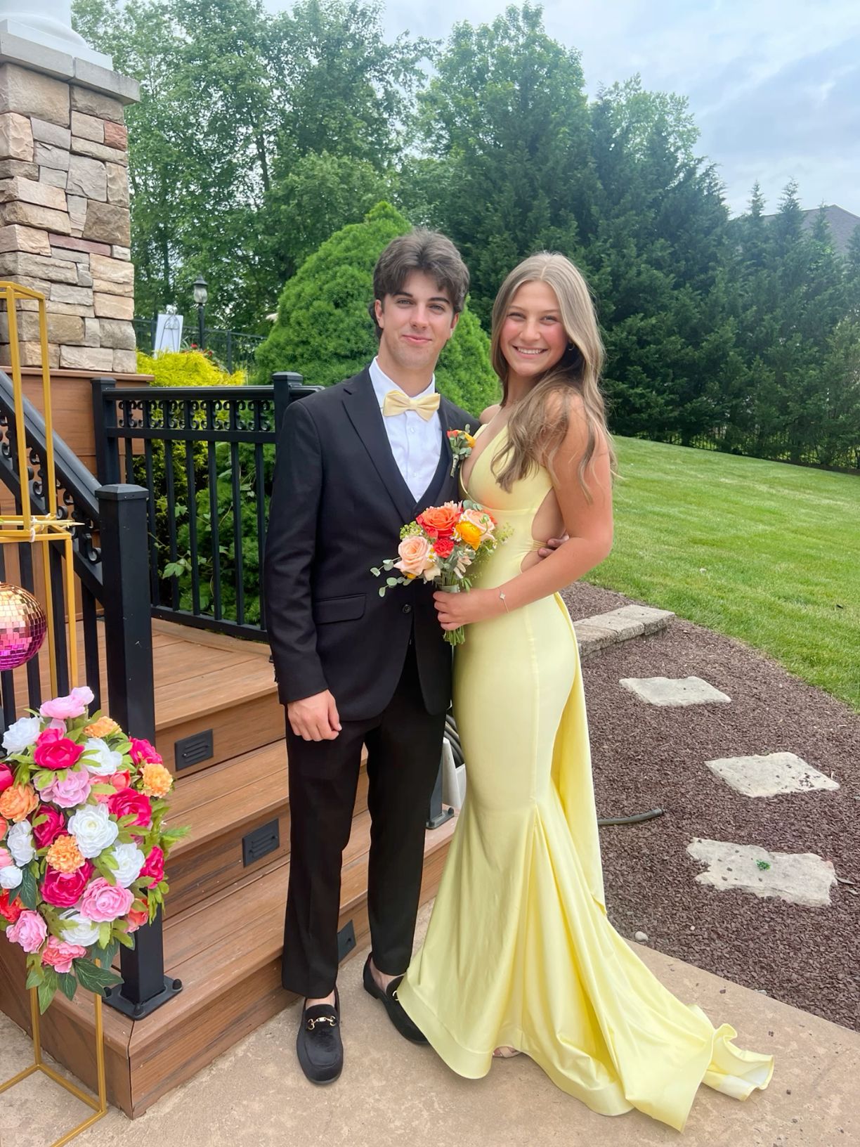 Cross Back Mermaid Long Gown with Attached Train yellow prom dress