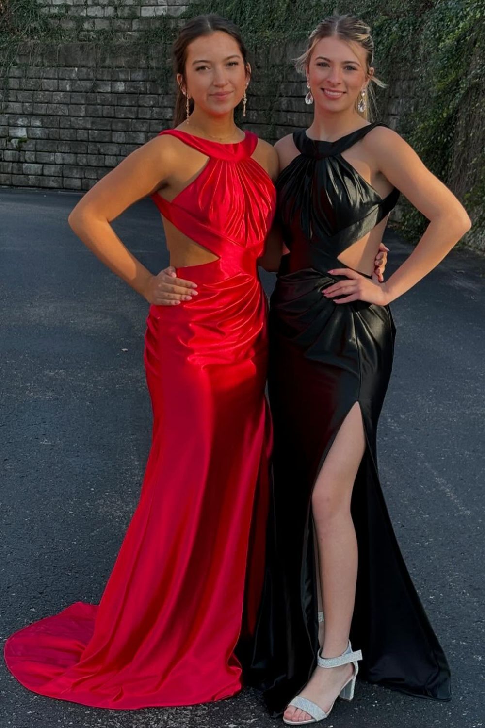 New Mermaid Halter Neck Red/Black Long Prom Dress with Keyhole