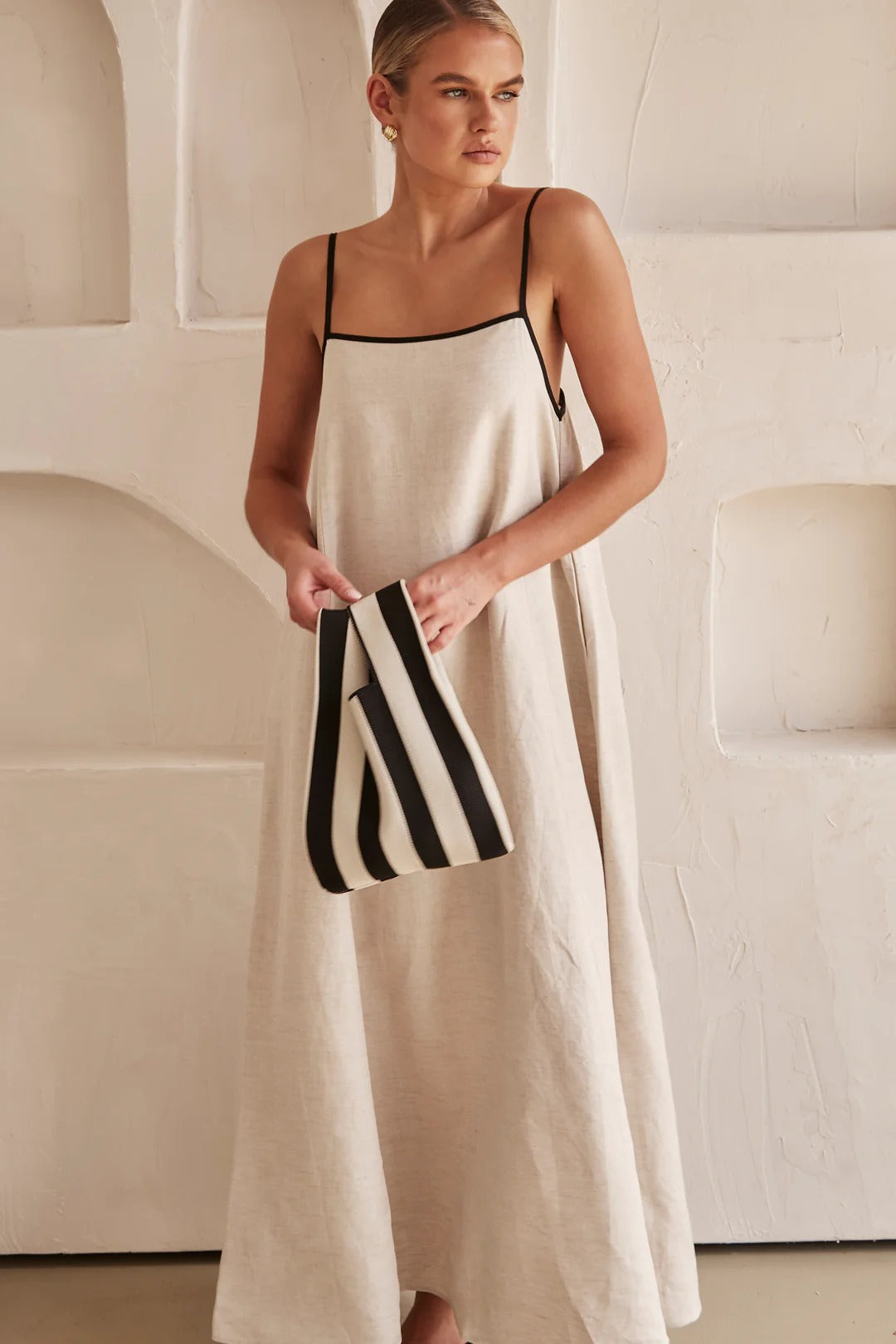Maria Aesthetic Contrast Linen Maxi Dress Designer Edit
