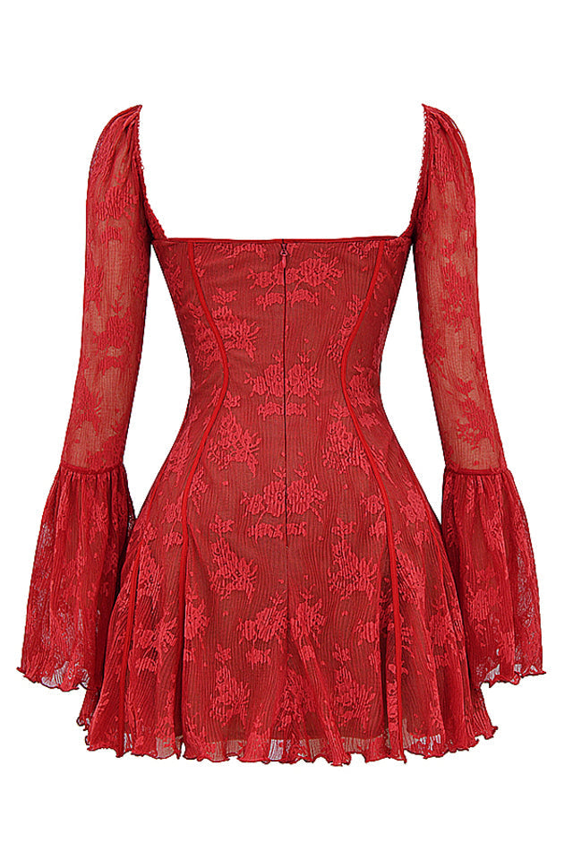 Floral Lace Bell Sleeve Corset Fit and Flare Mini Dress