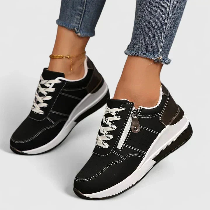 Lace Up Side Zip Wedge Platform Sneakers