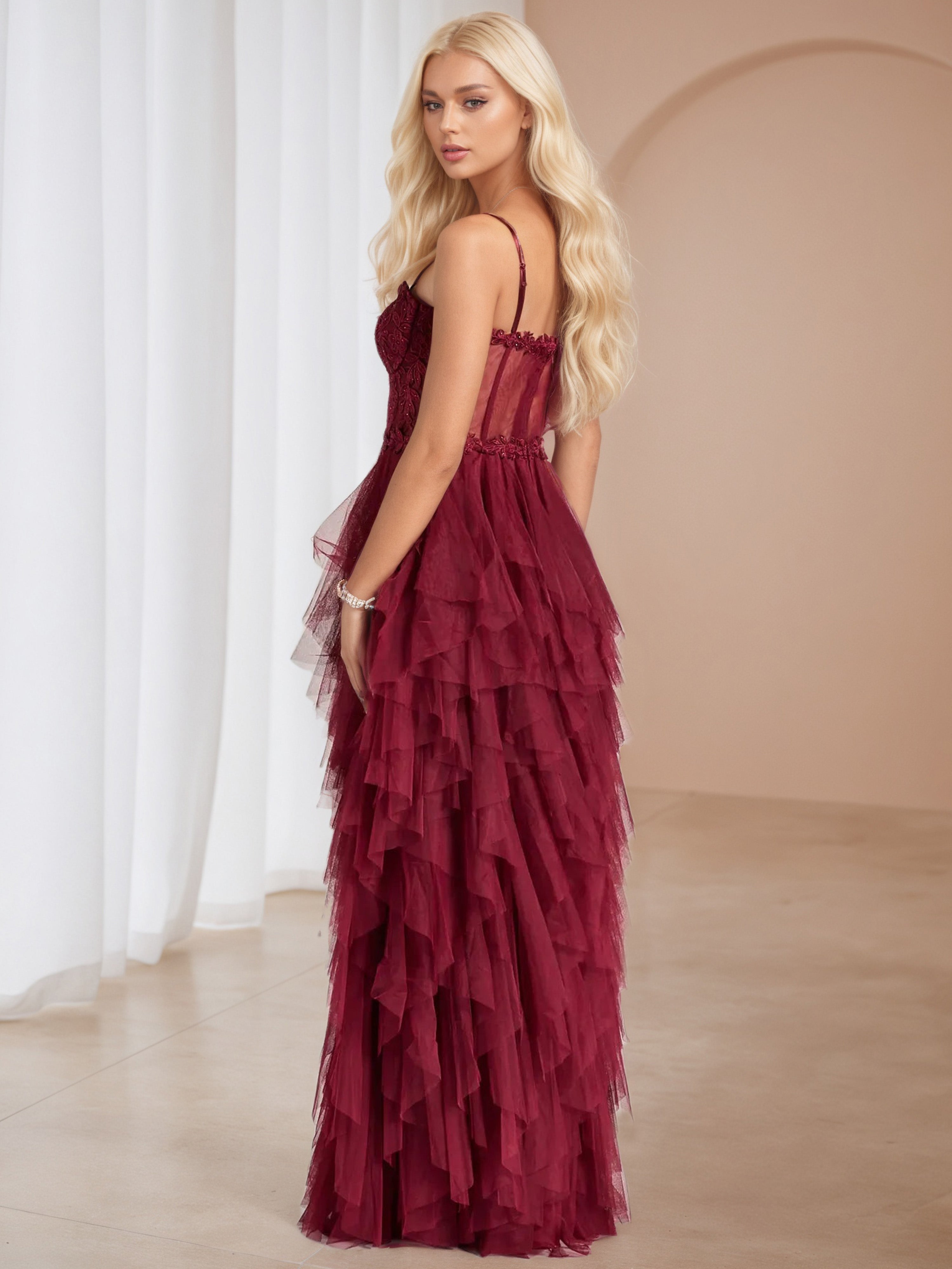 Cinnamon Rose Tulle A-Line Appliques Formal Dresses